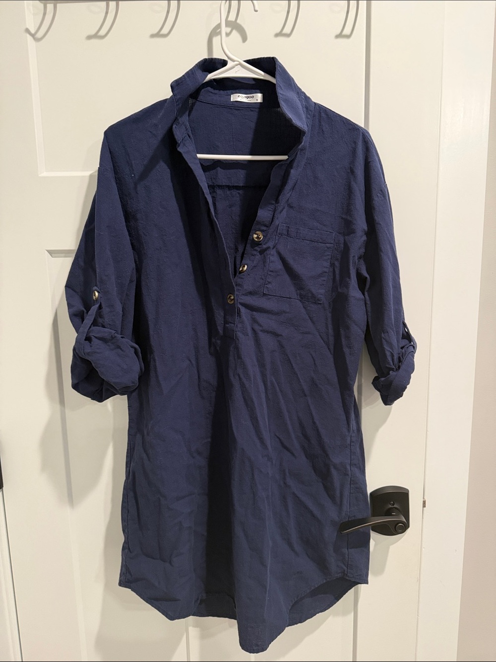 Women's Navy Button Pullover Dress- Casual Comfort